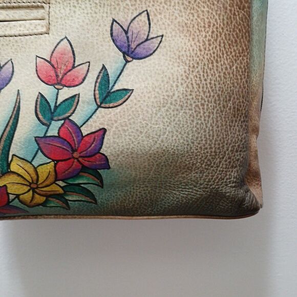 Anushka Leather Hand painted Handbag Purse Dragonfly Butterfly Floral Medium - Picture 9 of 16